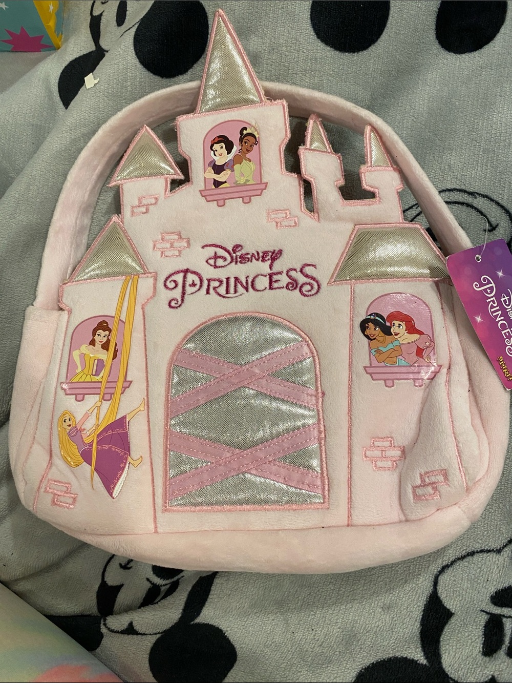 Disney Princess Pink and Silver Castle plush Halloween baggy